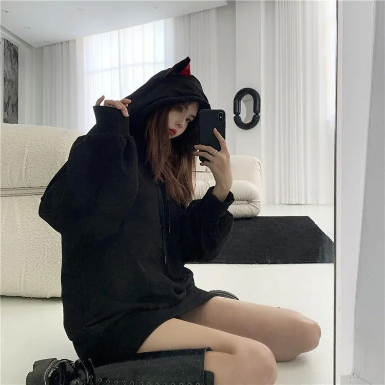 Cat Lover's Dream: Kawaii Gothic Sweatshirt with Cat Ear Hood