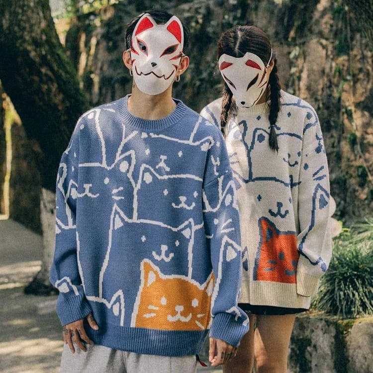 Harajuku Cartoon Cat Sweater - Your Casual Style Statement