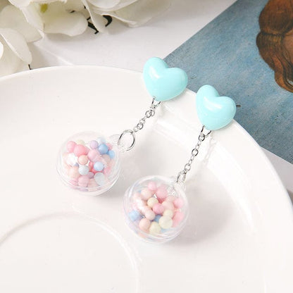 1Pair Candy Heart Pom Pom Earrings