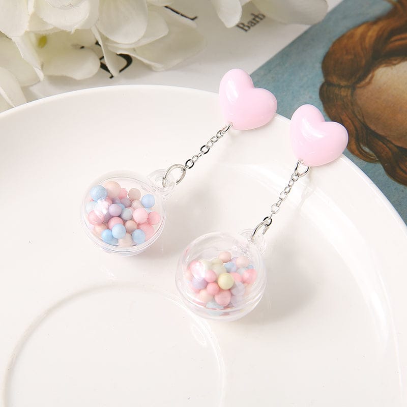 1Pair Candy Heart Pom Pom Earrings