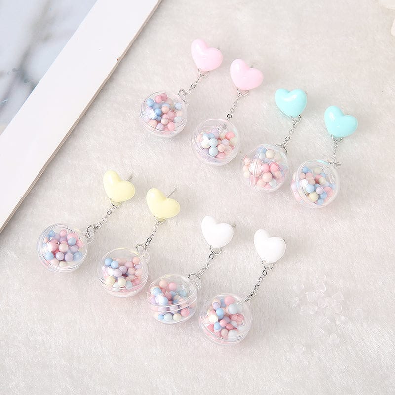 1Pair Candy Heart Pom Pom Earrings