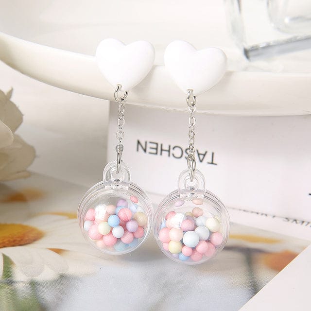 1Pair Candy Heart Pom Pom Earrings