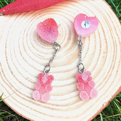 1Pair Kawaii Sugar Bear Heart Earrings