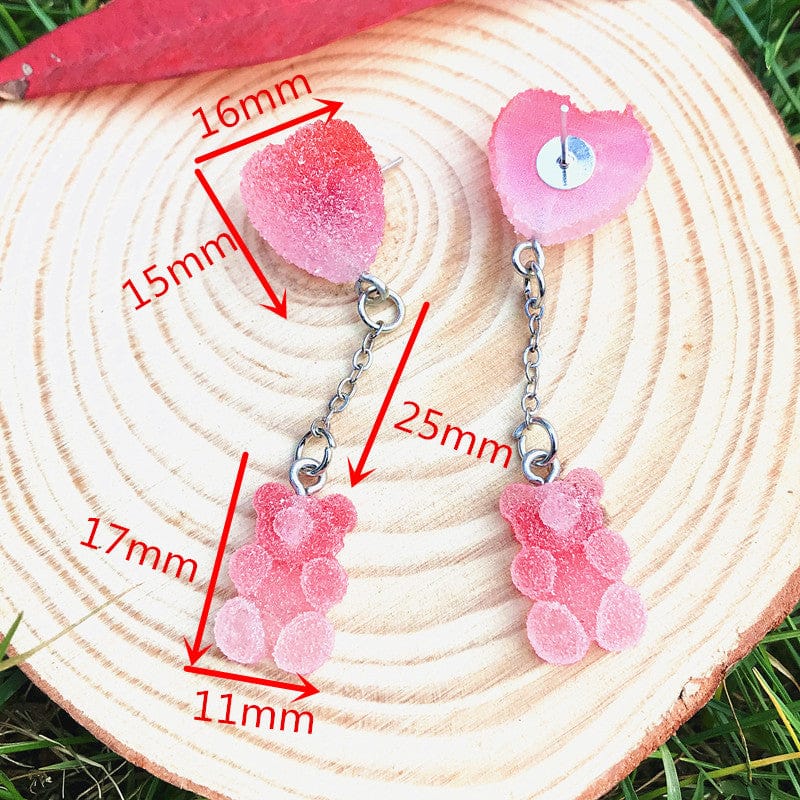 1Pair Kawaii Sugar Bear Heart Earrings