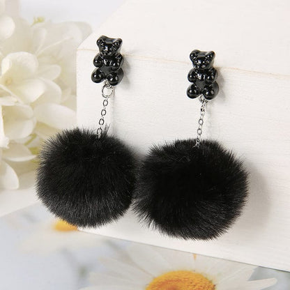 1Pair Pom Pom Bear Kawaii Earrings