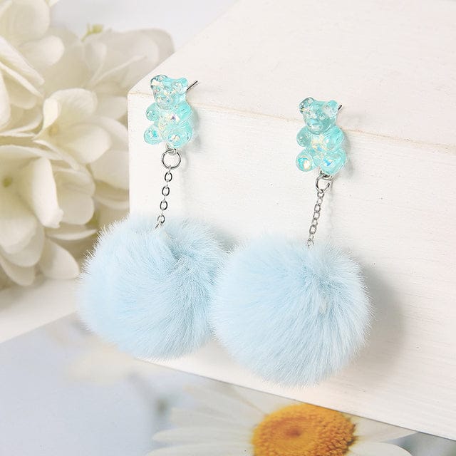 1Pair Pom Pom Bear Kawaii Earrings