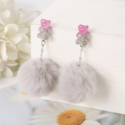 1Pair Pom Pom Bear Kawaii Earrings