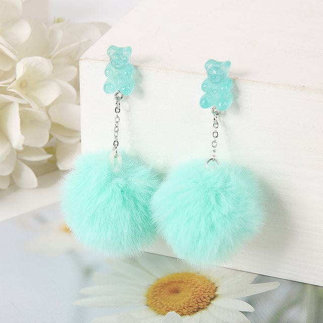 1Pair Pom Pom Bear Kawaii Earrings