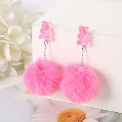 1Pair Pom Pom Bear Kawaii Earrings