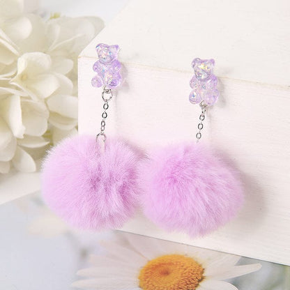 1Pair Pom Pom Bear Kawaii Earrings