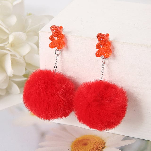 1Pair Pom Pom Bear Kawaii Earrings