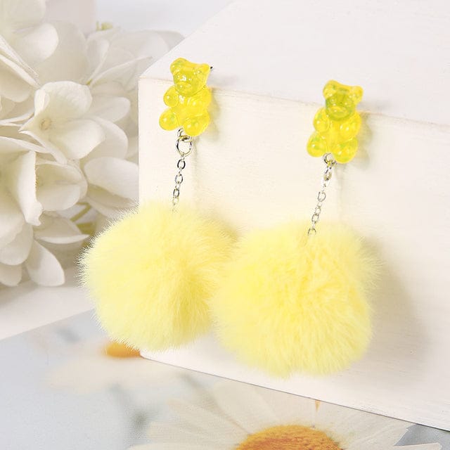 1Pair Pom Pom Bear Kawaii Earrings