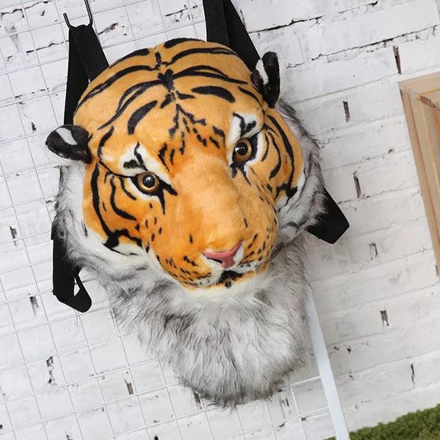 Realistic Lion and Tiger Head Plush Backpacks