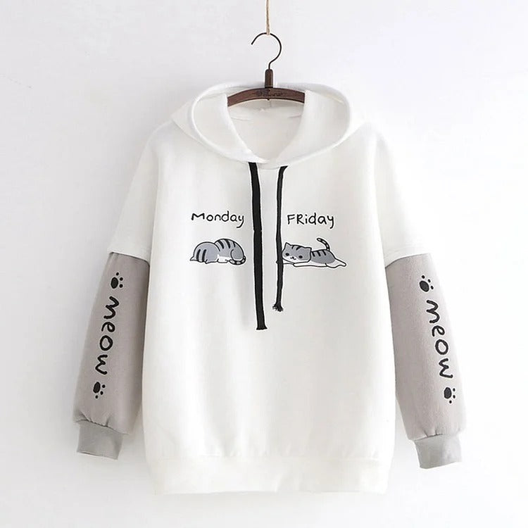 Harajuku Meow Kitty Cat Mood Letter Print Sweatshirt Hoodie