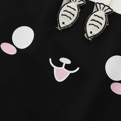 Cuddle-Worthy Comfort: Kawaii Happy Kitty Cat Fish Drawstring Hoodie - Dive into Cozy Cuteness! 🐾💖