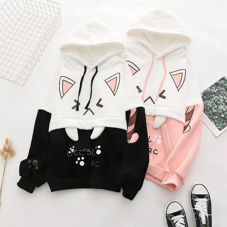 Kawaii Harajuku Shy Cat Hoodie - Your Cute Companion! 😺