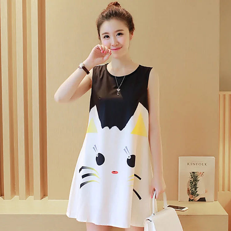 Cartoon Kitty Print Magic: Dress Up Effortlessly!