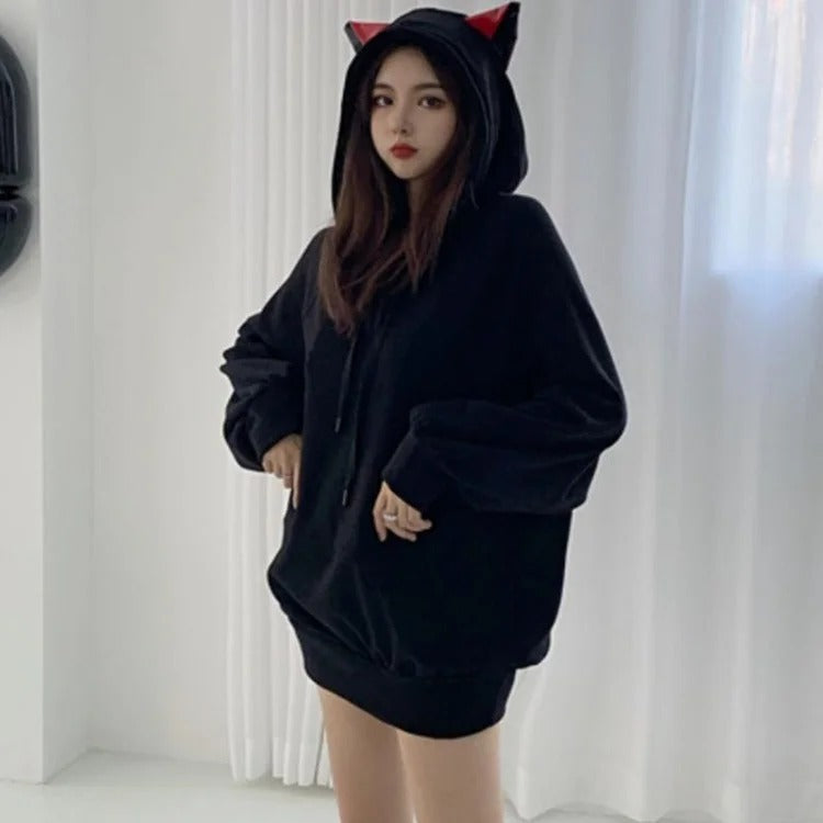 Cat Lover's Dream: Kawaii Gothic Sweatshirt with Cat Ear Hood