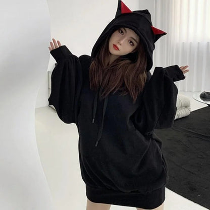 Cat Lover's Dream: Kawaii Gothic Sweatshirt with Cat Ear Hood