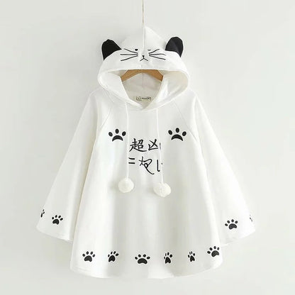 Cozy Elegance: Harajuku Cartoon Kitty Cat Paw Print Plush Hoodie - A Purr-fect Blend of Cute and Comfort! 🐾👚