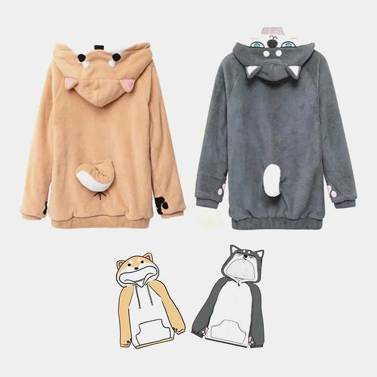 Snuggle Worthy: Kawaii Cartoon Girlfriend Boyfriend Shiba Inu Puppy Hoodie - Cozy Up in Adorable Style! 🐾👫