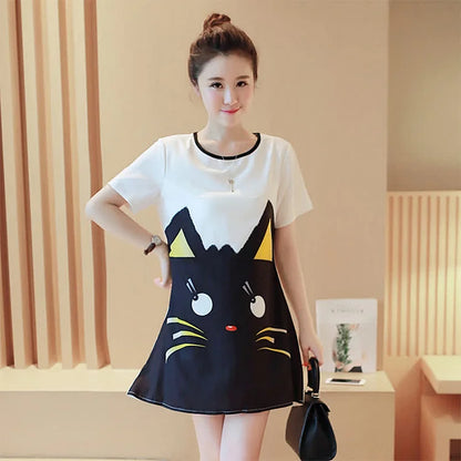 Cartoon Kitty Print Magic: Dress Up Effortlessly!