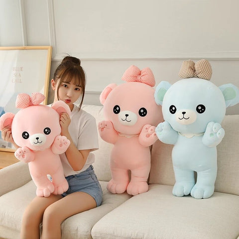 Cute & Cuddly Teddy Bear Ribbon Pillow Plushie - Available in 2 Colors