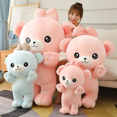 Cute & Cuddly Teddy Bear Ribbon Pillow Plushie - Available in 2 Colors