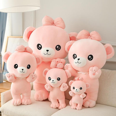 Cute & Cuddly Teddy Bear Ribbon Pillow Plushie - Available in 2 Colors