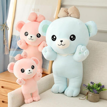 Cute & Cuddly Teddy Bear Ribbon Pillow Plushie - Available in 2 Colors