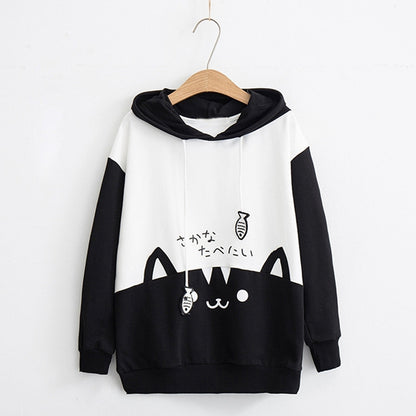 Whiskers and Fins: Harajuku Japanese Style Cat Fish Drawstring Hoodie - Dive into Cute Comfort! 🐱🐟