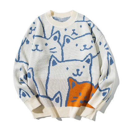 Harajuku Cartoon Cat Sweater - Your Casual Style Statement