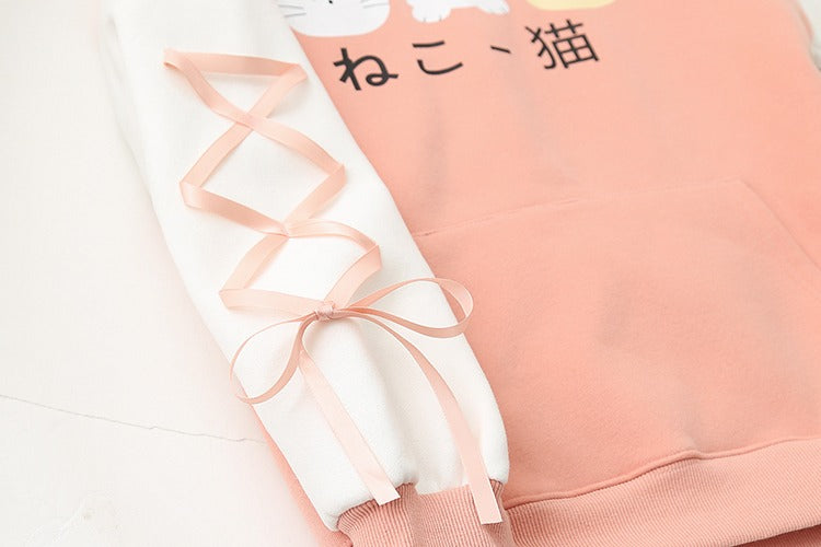 Whiskered Whimsy: Harajuku Cartoon Kitty Cat Letter Hoodie - Purr-fectly Cute Comfort! 🐾💖