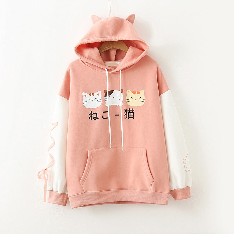 Whiskered Whimsy: Harajuku Cartoon Kitty Cat Letter Hoodie - Purr-fectly Cute Comfort! 🐾💖