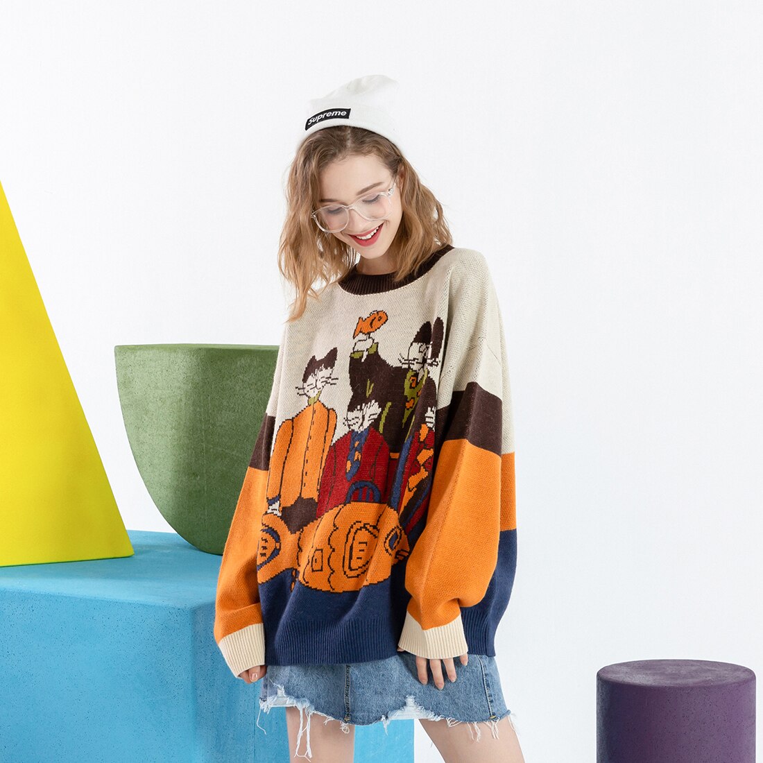 Get Cozy and Cute with the Cartoon Retro Cat Sweater