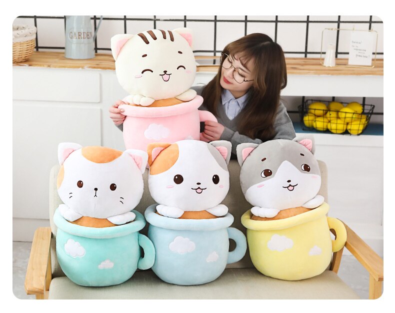 Kawaii Neko Cat Tea Cup Plush With Quilt (31cm - 50cm) – Limited Edition