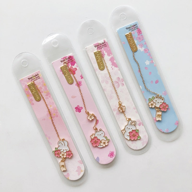 1pc Sakura Rabbit/Cat Chain Pendant Bookmark