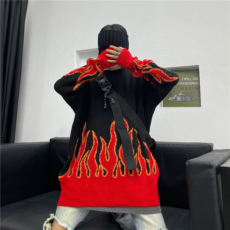 Raging Flame Pullover Sweater - Ignite Your Style