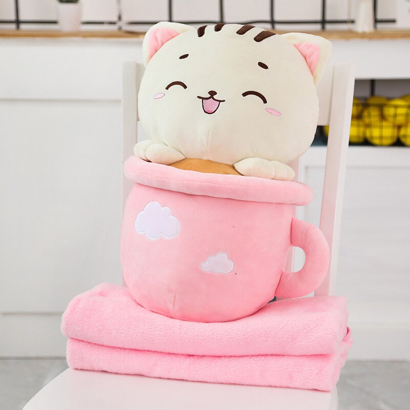 Kawaii Neko Cat Tea Cup Plush With Quilt (31cm - 50cm) – Limited Edition