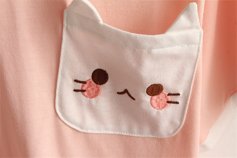 Kawaii Cat Paw Collar Pink T-Shirt