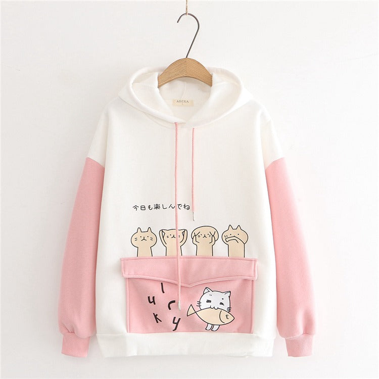 Whisker Whimsy: Harajuku Funny Kitty Cat Letter Hoodie - Dive into the World of Playful Comfort! 😺💬