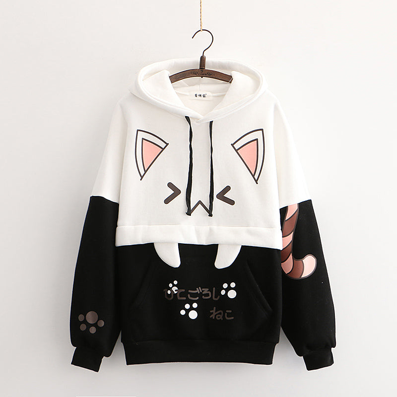 Kawaii Harajuku Shy Cat Hoodie - Your Cute Companion! 😺