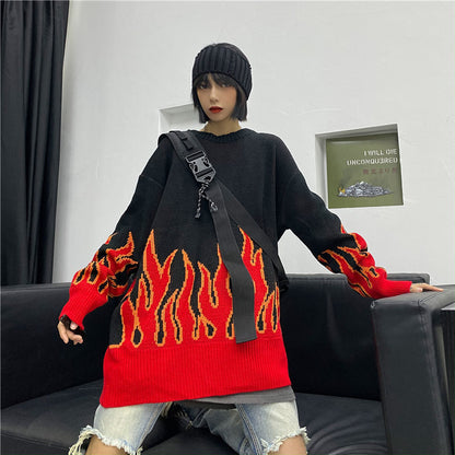 Raging Flame Pullover Sweater - Ignite Your Style