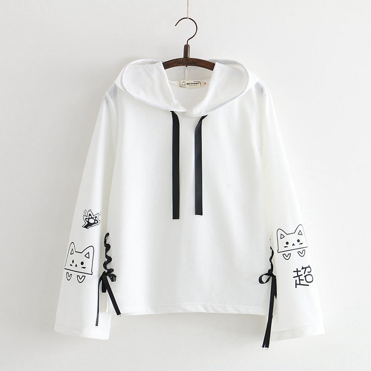 Whiskers and Wonders: Harajuku Cartoon Cat Ribbon Sweatshirt - A Symphony of Cute and Cozy! 🐱💕