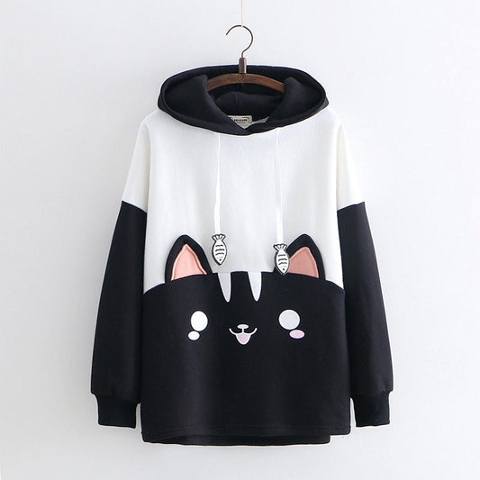 Cuddle-Worthy Comfort: Kawaii Happy Kitty Cat Fish Drawstring Hoodie - Dive into Cozy Cuteness! 🐾💖