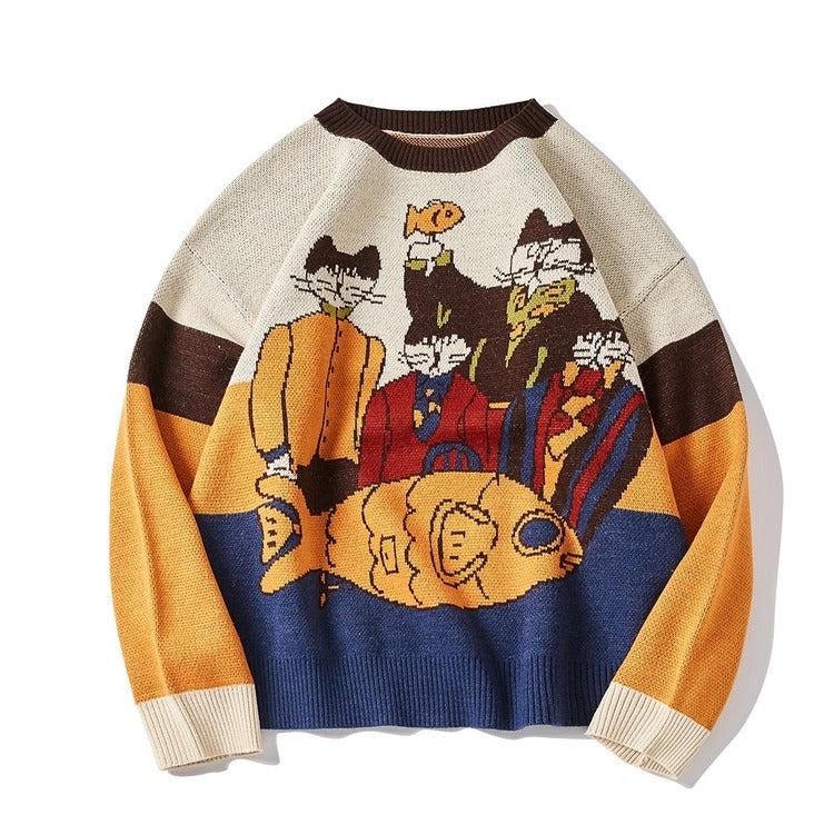 Get Cozy and Cute with the Cartoon Retro Cat Sweater