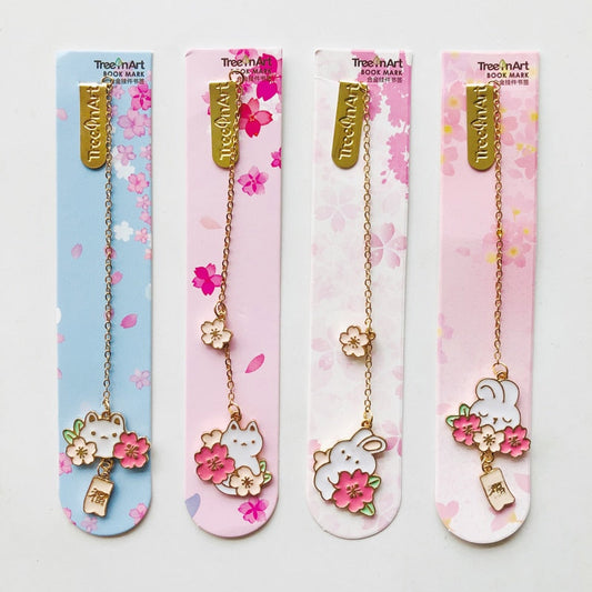 1pc Sakura Rabbit/Cat Chain Pendant Bookmark