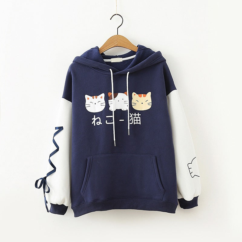 Whiskered Whimsy: Harajuku Cartoon Kitty Cat Letter Hoodie - Purr-fectly Cute Comfort! 🐾💖