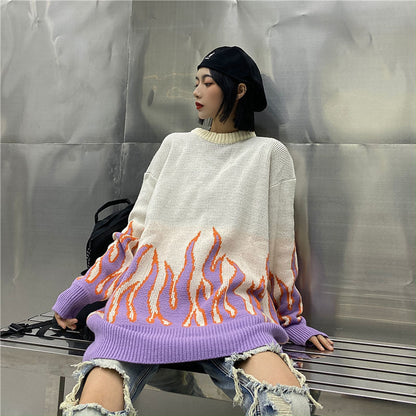 Raging Flame Pullover Sweater - Ignite Your Style