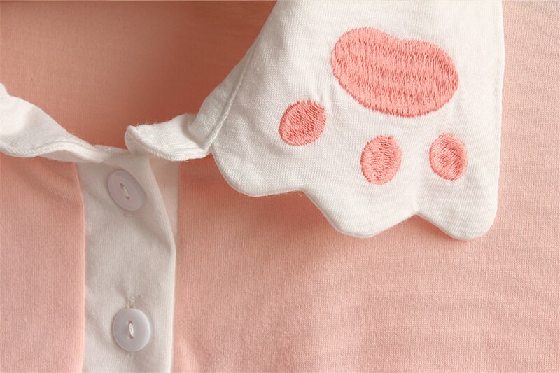 Kawaii Cat Paw Collar Pink T-Shirt